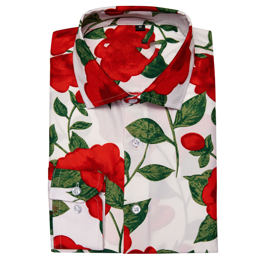 White Red-Rose Floral Dress Shirt shirt - Sophisticated Gentlemen