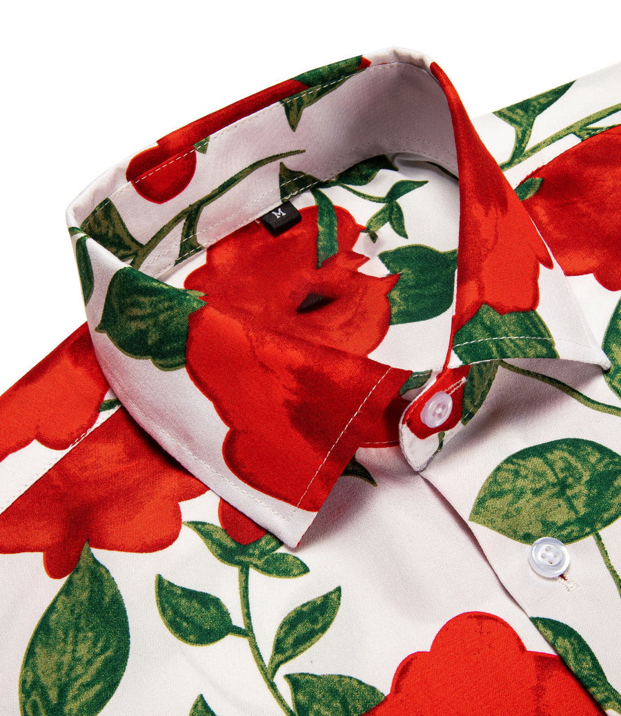 White Red-Rose Floral Dress Shirt shirt - Sophisticated Gentlemen