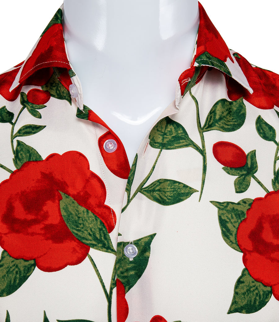 White Red-Rose Floral Dress Shirt shirt - Sophisticated Gentlemen