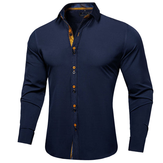 Navy Blue with Golden Accent Silk Dress Shirt shirt S   - Sophisticated Gentlemen