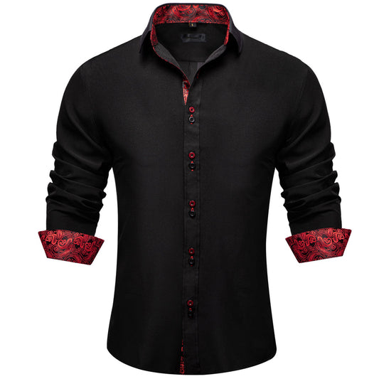 Black with Red Paisley Accent Silk Dress Shirt shirt S   - Sophisticated Gentlemen