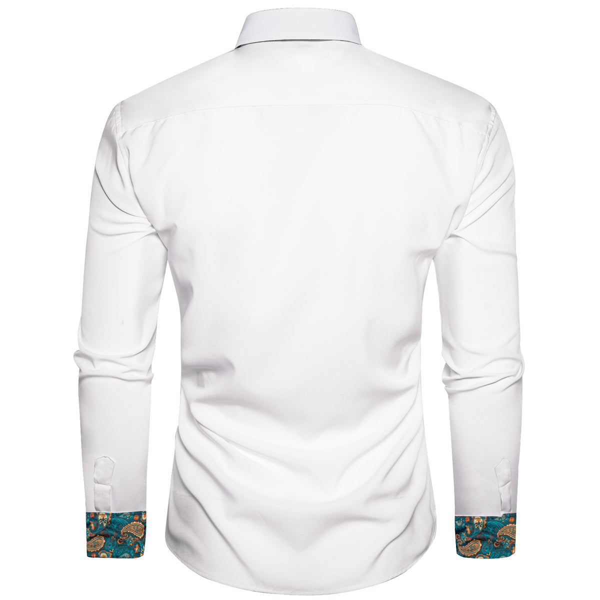 White Shirt with Green Paisley Accent Shirt - Sophisticated Gentlemen