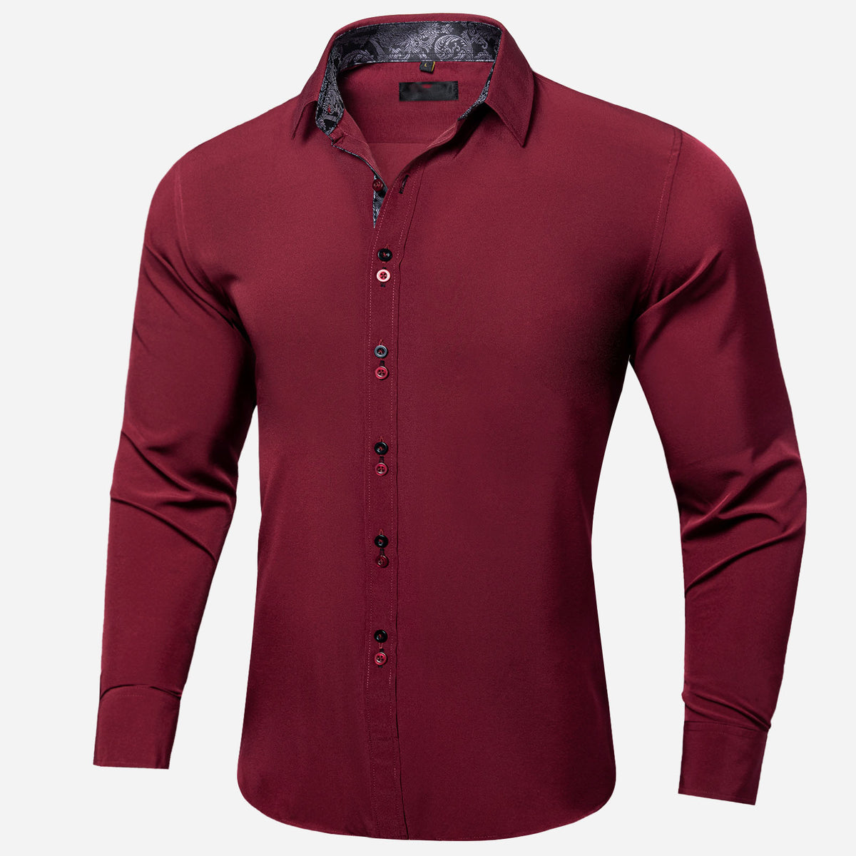 Burgundy Shirt With Black Paisley Accent shirt S (Chest 40) - Sophisticated Gentlemen