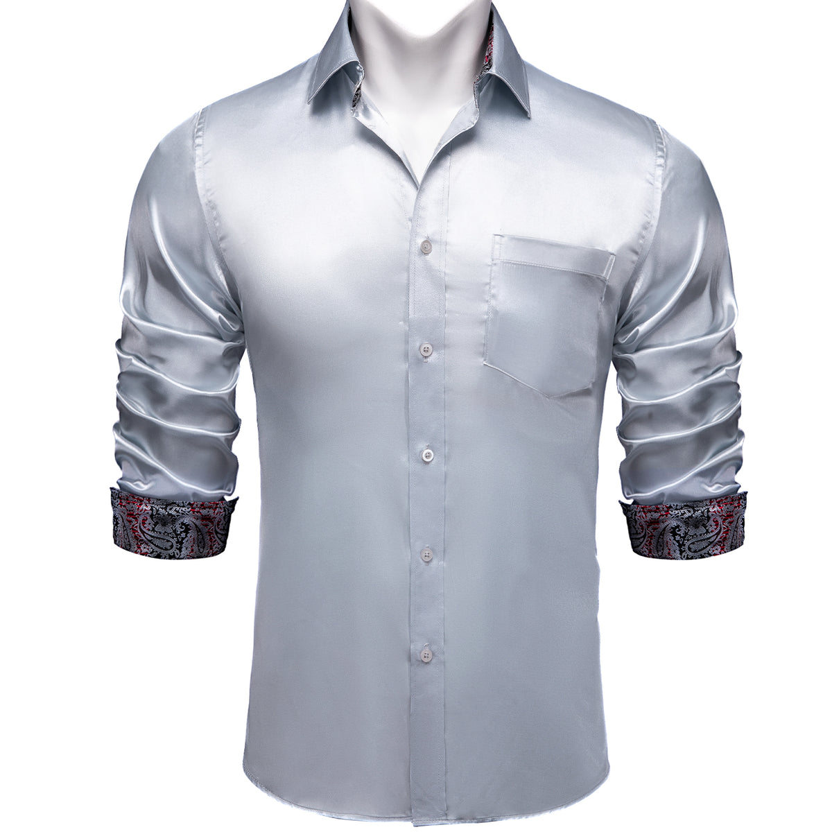 Silver Shirt with Black Paisley Accent shirt S - Sophisticated Gentlemen