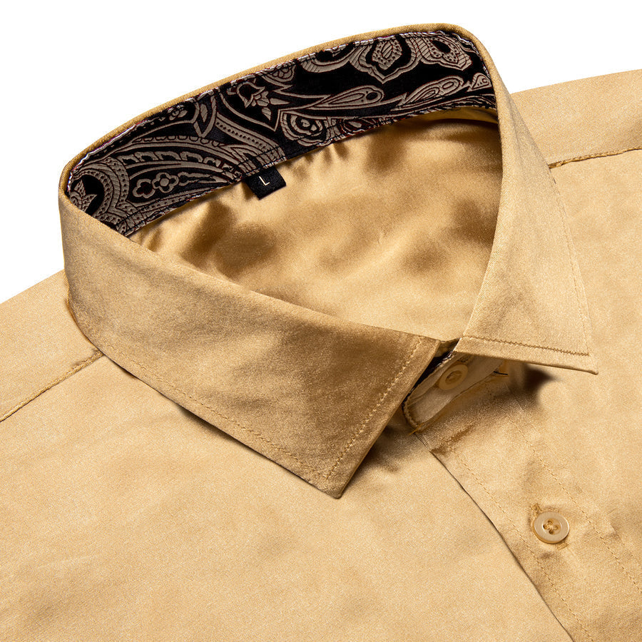 Champagne Yellow With Black Paisley Edge Dress Shirt shirt - Sophisticated Gentlemen