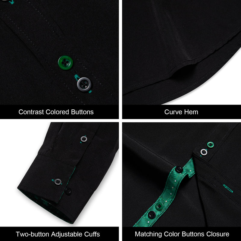 Splicing Style Black With Green Plaid Edge Dress Shirt shirt - Sophisticated Gentlemen