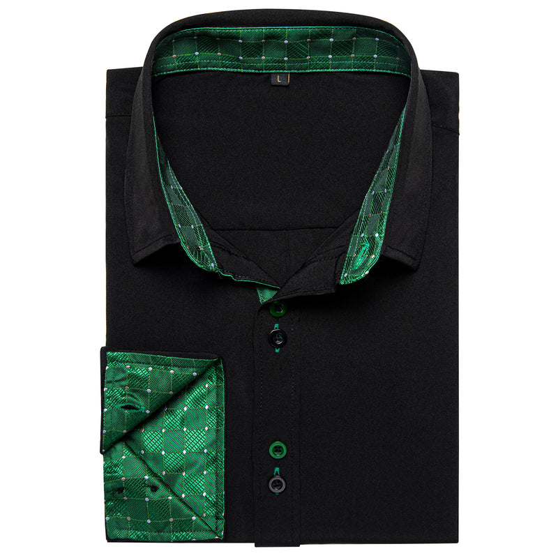Splicing Style Black With Green Plaid Edge Dress Shirt shirt - Sophisticated Gentlemen