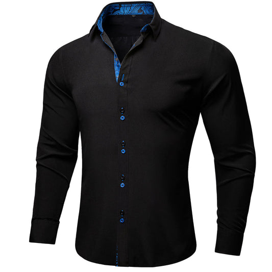 Blue Black Paisley Edge Dress Shirt shirt S   - Sophisticated Gentlemen