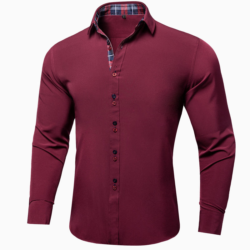 Splicing Style Red With Blue Plaid Edge Dress Shirt shirt S - Sophisticated Gentlemen
