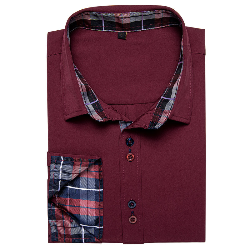 Splicing Style Red With Blue Plaid Edge Dress Shirt shirt - Sophisticated Gentlemen