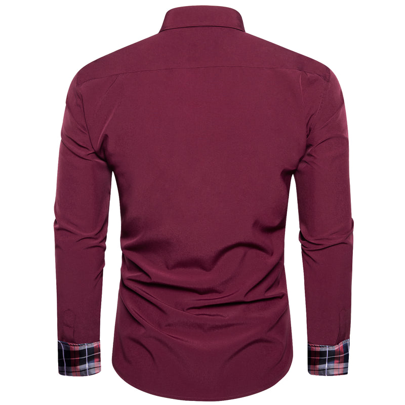 Splicing Style Red With Blue Plaid Edge Dress Shirt shirt - Sophisticated Gentlemen
