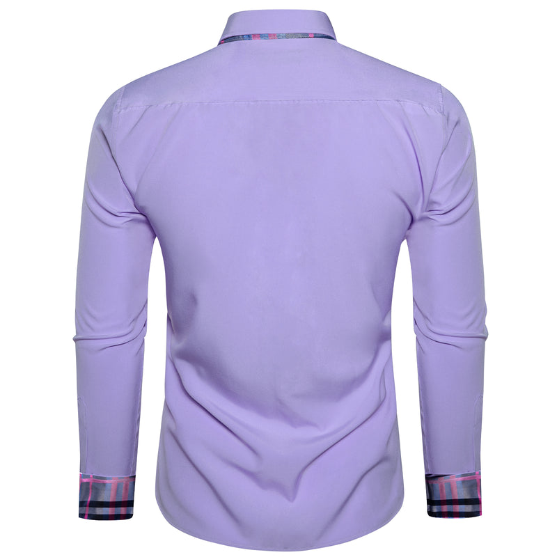 Splicing Style Purple With Blue Plaid Edge Dress Shirt shirt - Sophisticated Gentlemen