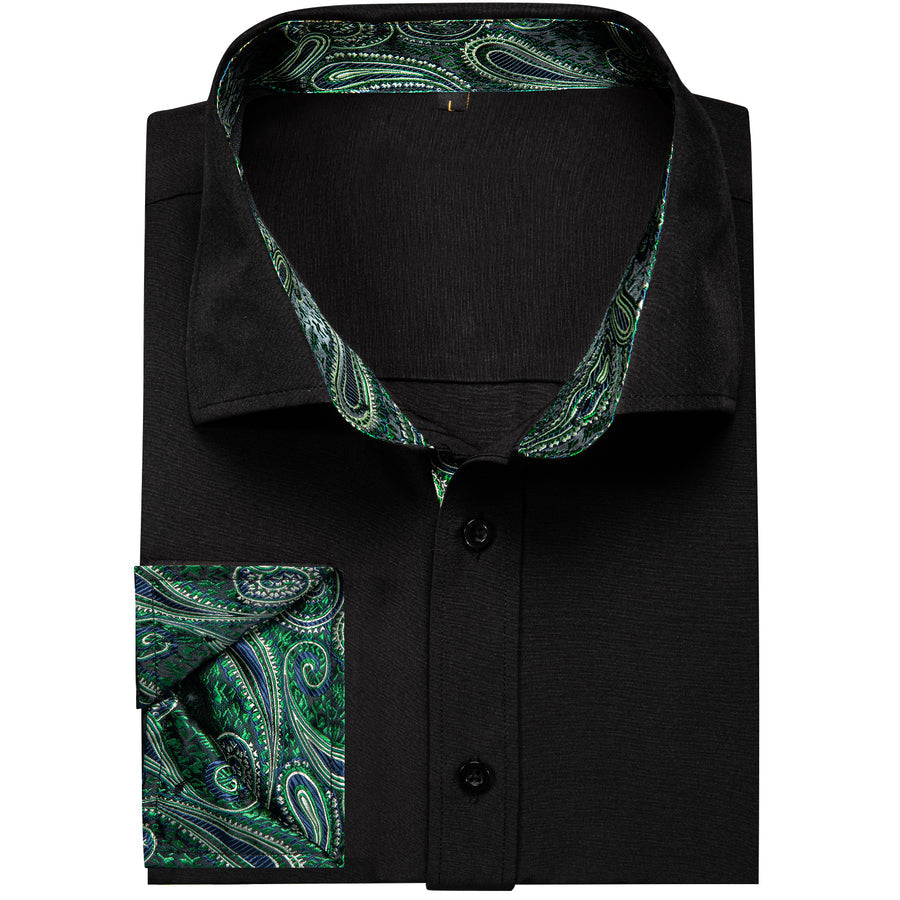 Black With Green Paisley Edge Dress Shirt shirt - Sophisticated Gentlemen