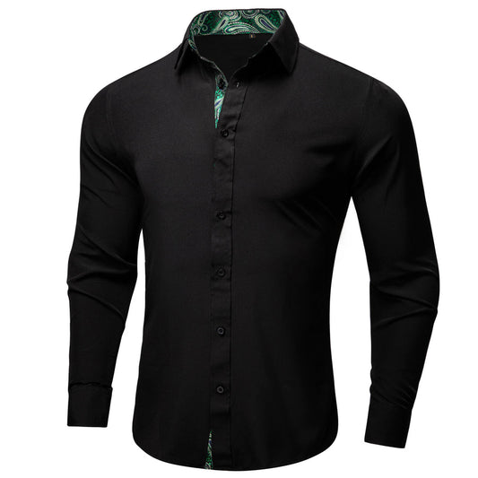 Black With Green Paisley Edge Dress Shirt shirt S   - Sophisticated Gentlemen