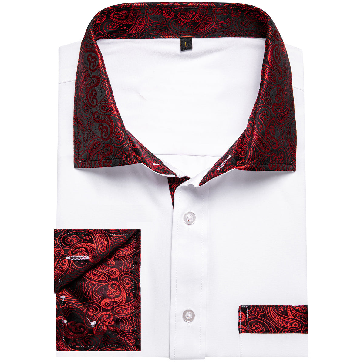White Shirt with Red Paisley Accent shirt - Sophisticated Gentlemen