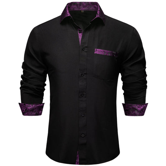 Black and Purple Paisley Solid Dress Shirt shirt S   - Sophisticated Gentlemen