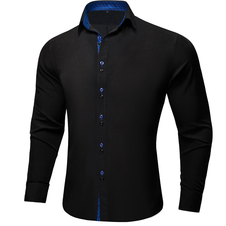 Black Blue Solid Plaid Splicing Silk Dress Shirt shirt - Sophisticated Gentlemen