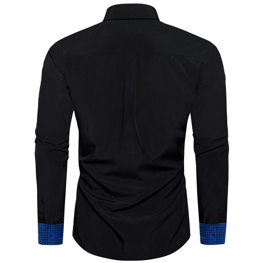 Black Blue Solid Plaid Splicing Silk Dress Shirt shirt - Sophisticated Gentlemen