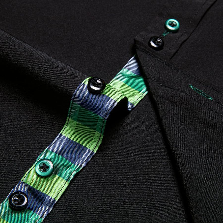 Black Green Blue Solid Plaid Splicing Silk Dress Shirt shirt - Sophisticated Gentlemen