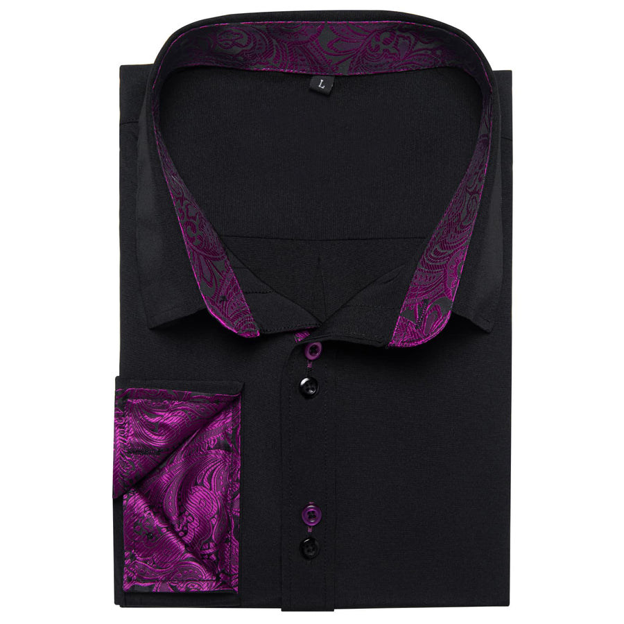 Black Purple Solid Splicing Silk Dress Shirt shirt - Sophisticated Gentlemen