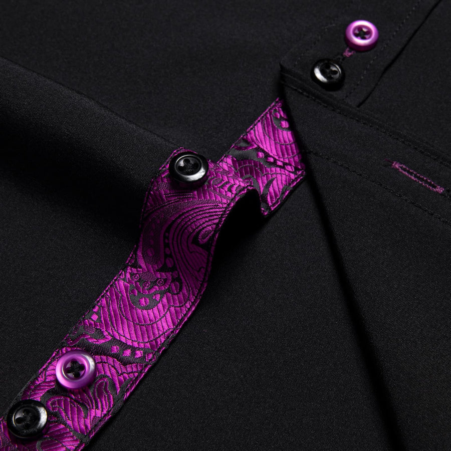 Black Purple Solid Splicing Silk Dress Shirt shirt - Sophisticated Gentlemen