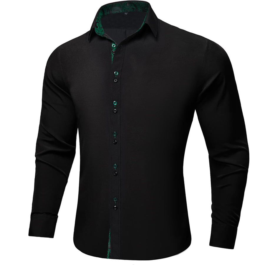 Black Green Solid Paisley Splicing Silk Dress Shirt shirt - Sophisticated Gentlemen