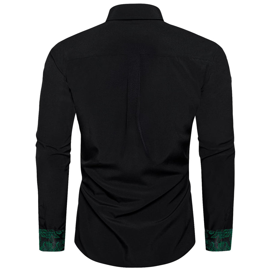 Black Green Solid Paisley Splicing Silk Dress Shirt shirt - Sophisticated Gentlemen
