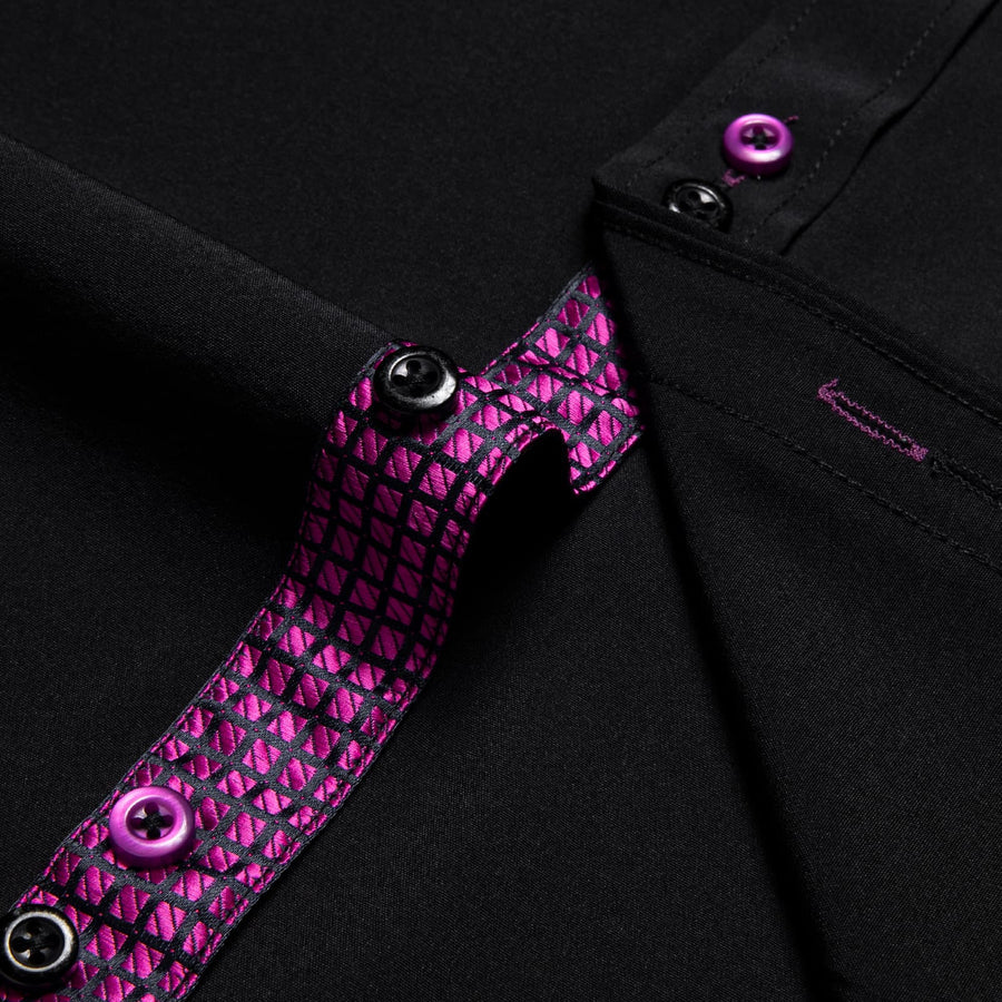 Black Purple Solid Plaid Splicing Silk Dress Shirt shirt - Sophisticated Gentlemen