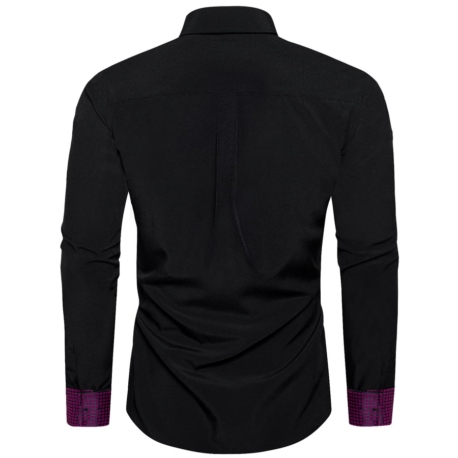 Black Purple Solid Plaid Splicing Silk Dress Shirt shirt - Sophisticated Gentlemen