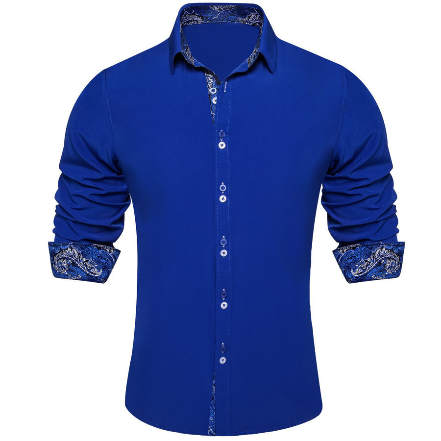 Admiral Blue Solid Splicing Silk Dress Shirt shirt S - Sophisticated Gentlemen