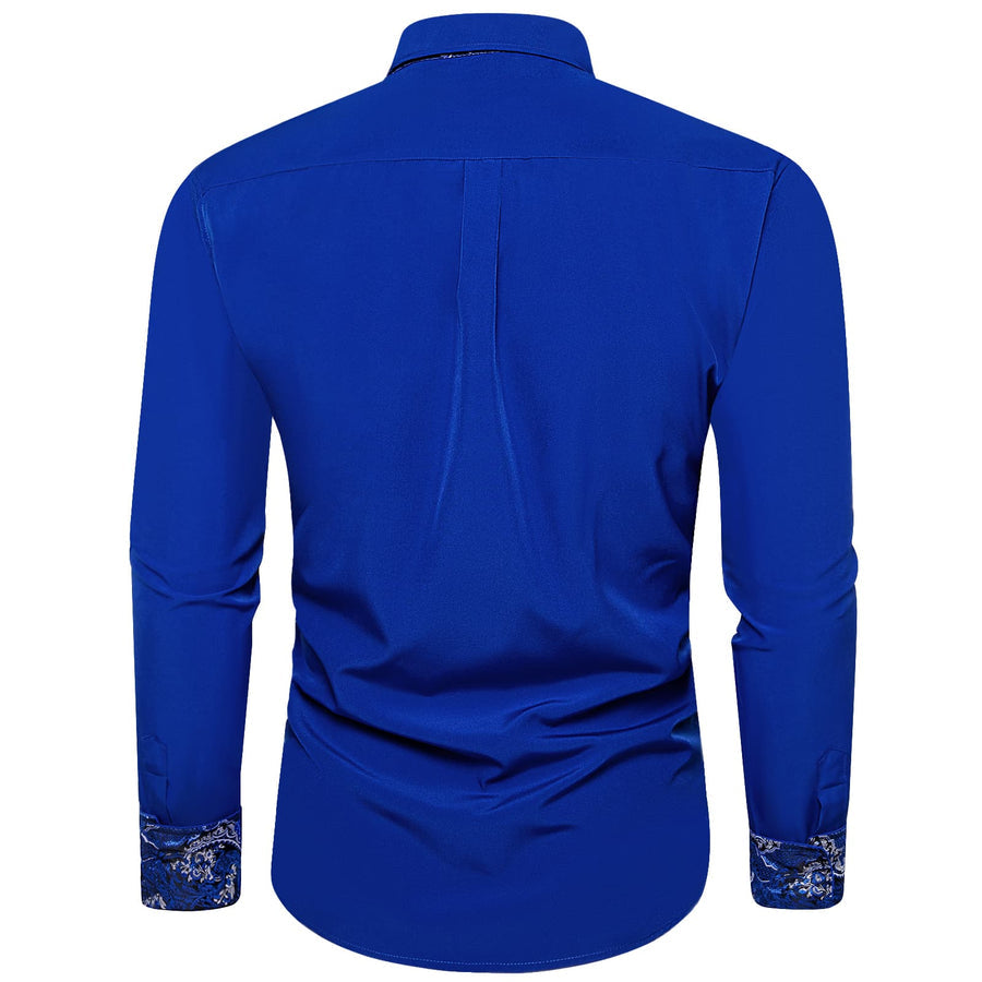 Admiral Blue Solid Splicing Silk Dress Shirt shirt - Sophisticated Gentlemen