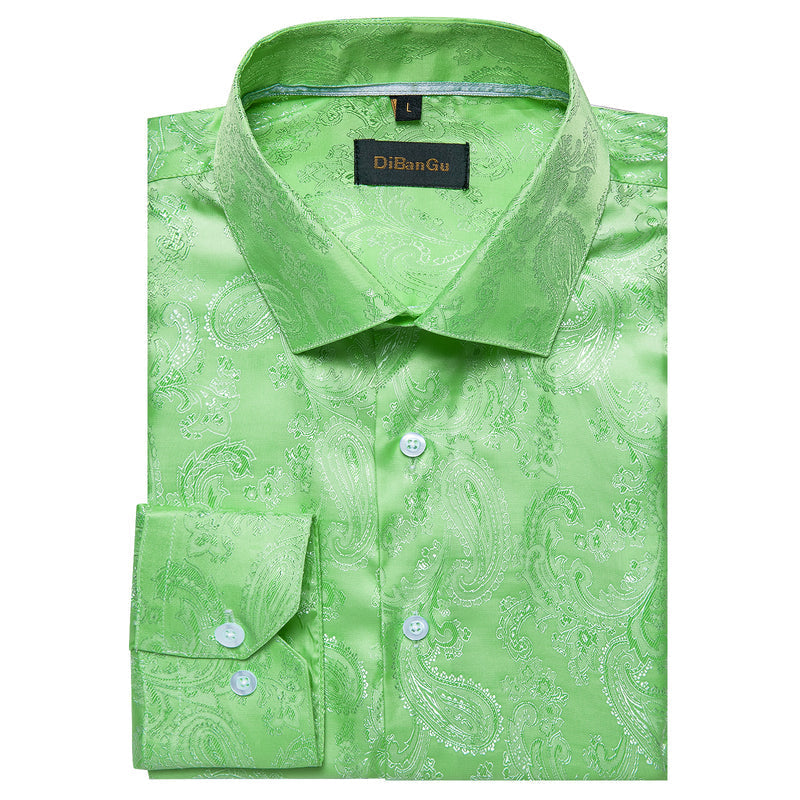 Fluorescent Green Paisley Style Silk Dress Shirt shirt - Sophisticated Gentlemen