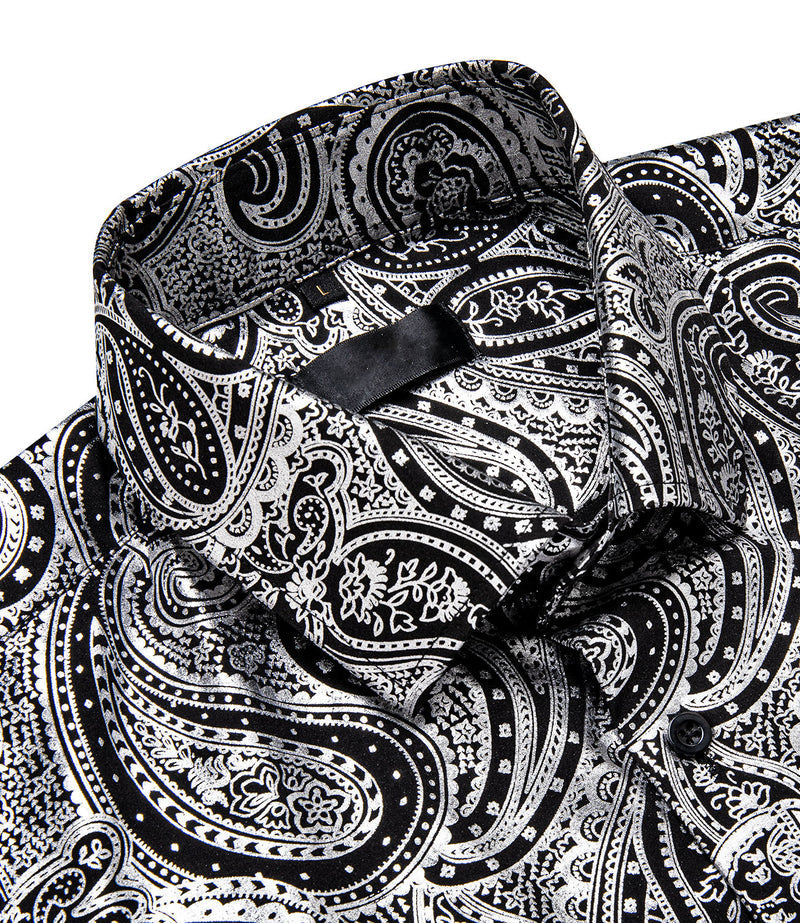 Silver Black Paisley Flower Dress Shirt shirt - Sophisticated Gentlemen