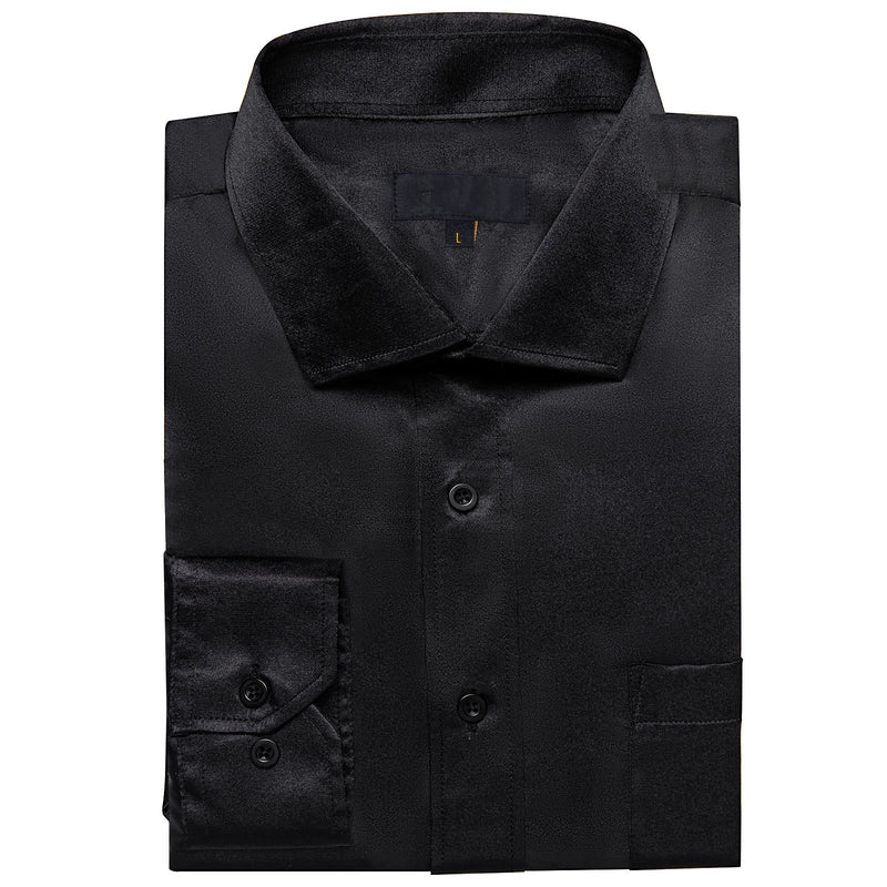 Black Solid Satin Silk Dress Shirt shirt - Sophisticated Gentlemen