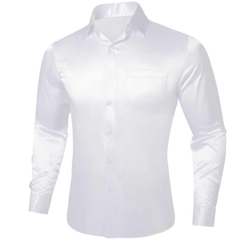 White Solid Satin Silk Dress Shirt shirt S - Sophisticated Gentlemen