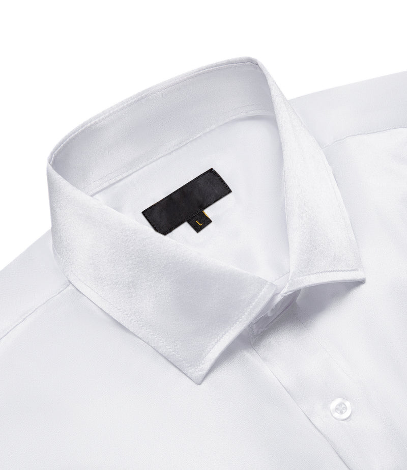 White Solid Satin Silk Dress Shirt shirt - Sophisticated Gentlemen