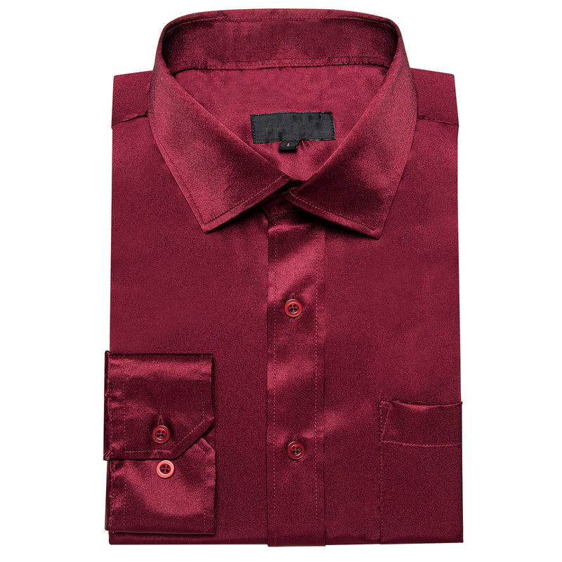 Burgundy Solid Satin Silk Dress Shirt shirt - Sophisticated Gentlemen