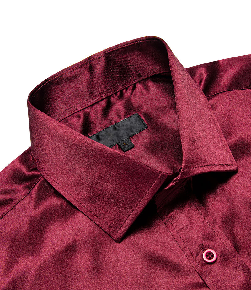 Burgundy Solid Satin Silk Dress Shirt shirt - Sophisticated Gentlemen