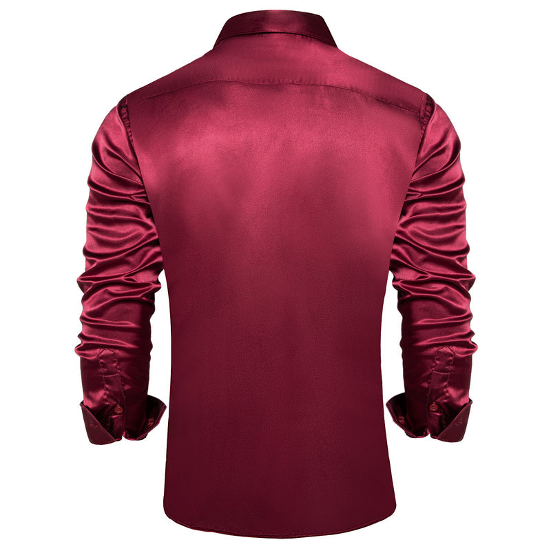 Burgundy Solid Satin Silk Dress Shirt shirt - Sophisticated Gentlemen