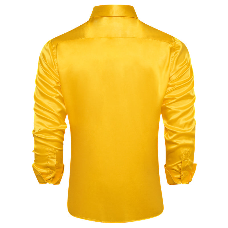 Amber Yellow Solid Satin Silk Dress Shirt shirt - Sophisticated Gentlemen