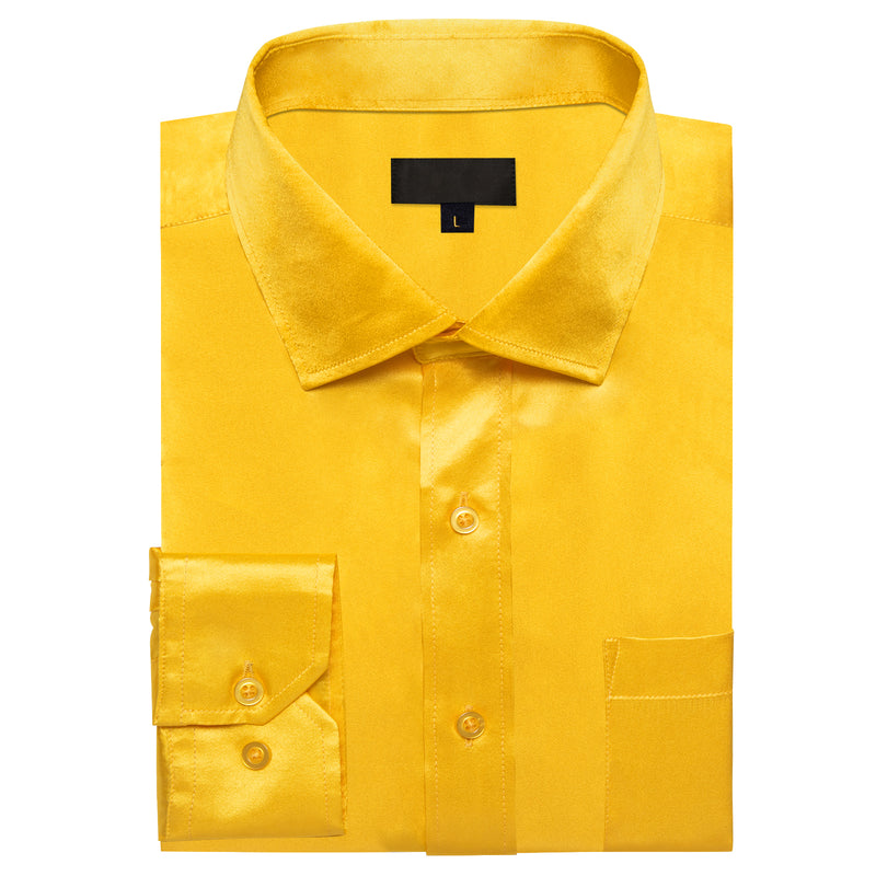 Amber Yellow Solid Satin Silk Dress Shirt shirt - Sophisticated Gentlemen