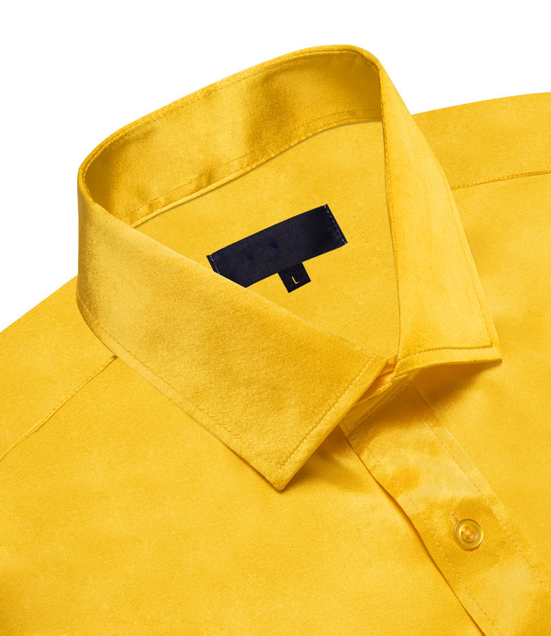 Amber Yellow Solid Satin Silk Dress Shirt shirt - Sophisticated Gentlemen
