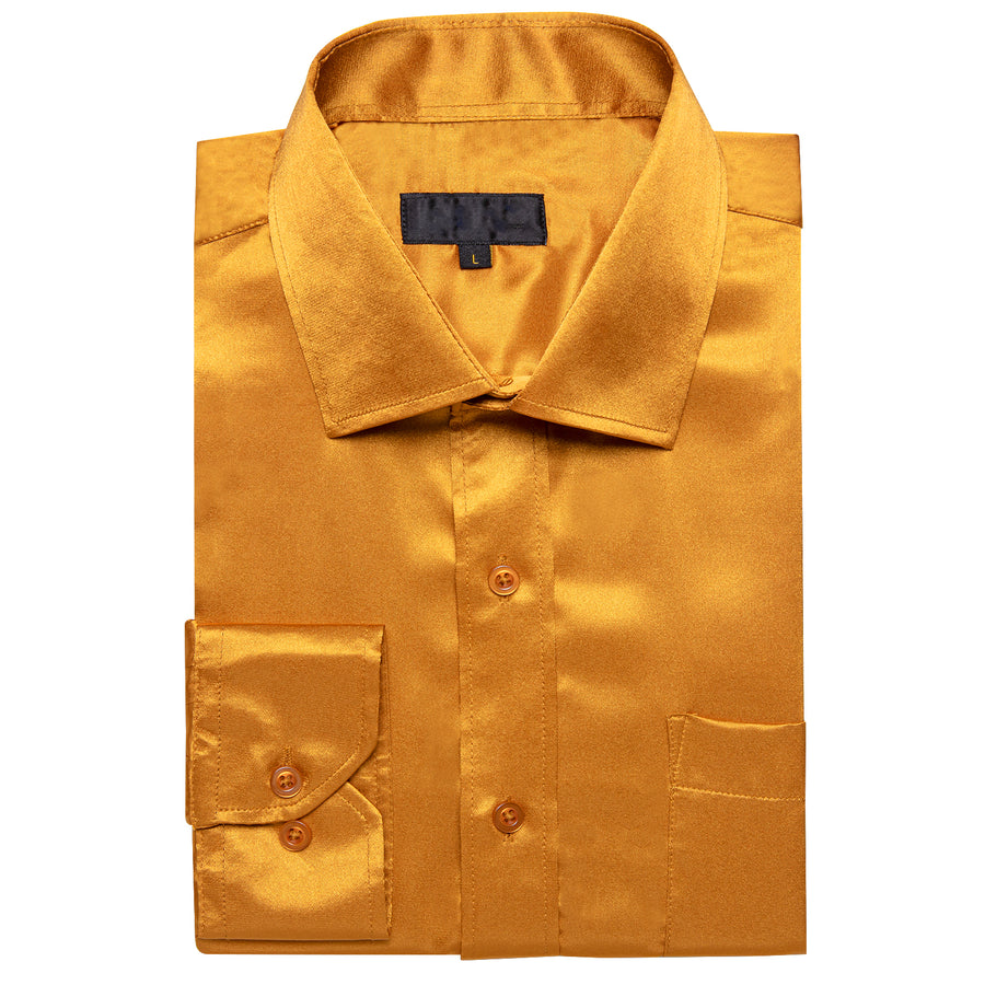 Golden Solid Satin Silk Dress Shirt shirt - Sophisticated Gentlemen