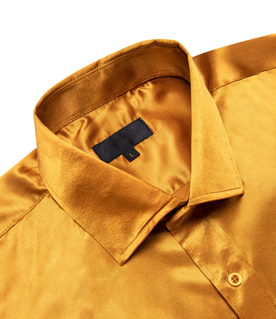 Golden Solid Satin Silk Dress Shirt shirt - Sophisticated Gentlemen