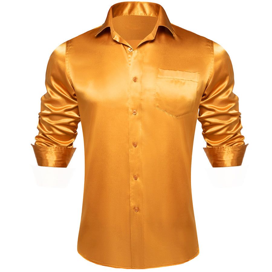 Golden Solid Satin Silk Dress Shirt shirt - Sophisticated Gentlemen