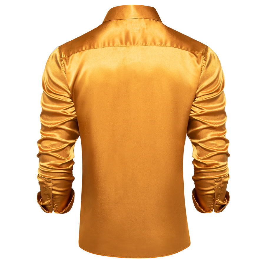 Golden Solid Satin Silk Dress Shirt shirt - Sophisticated Gentlemen