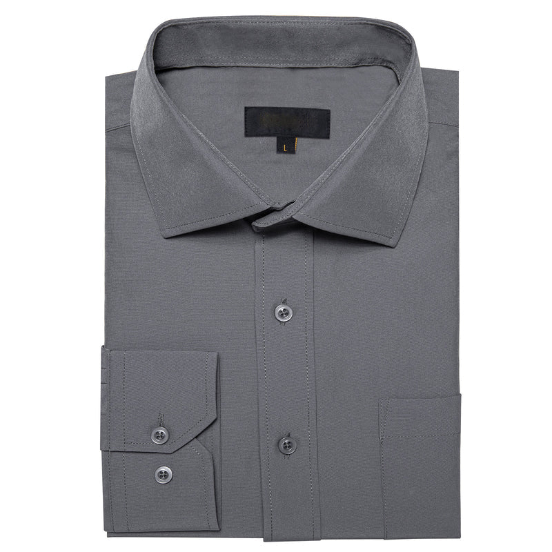 Dark Gray Solid Silk Dress Shirt shirt - Sophisticated Gentlemen