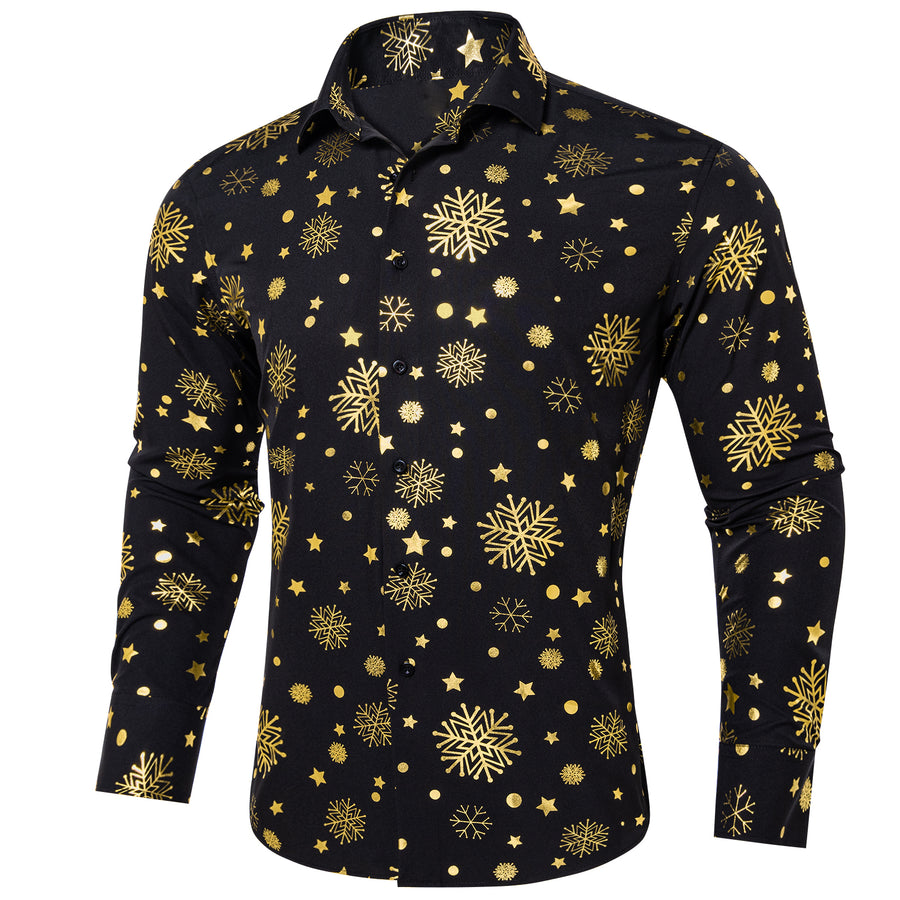 Black Gold Snowflakes Christmas Dress Shirt shirt S - Sophisticated Gentlemen