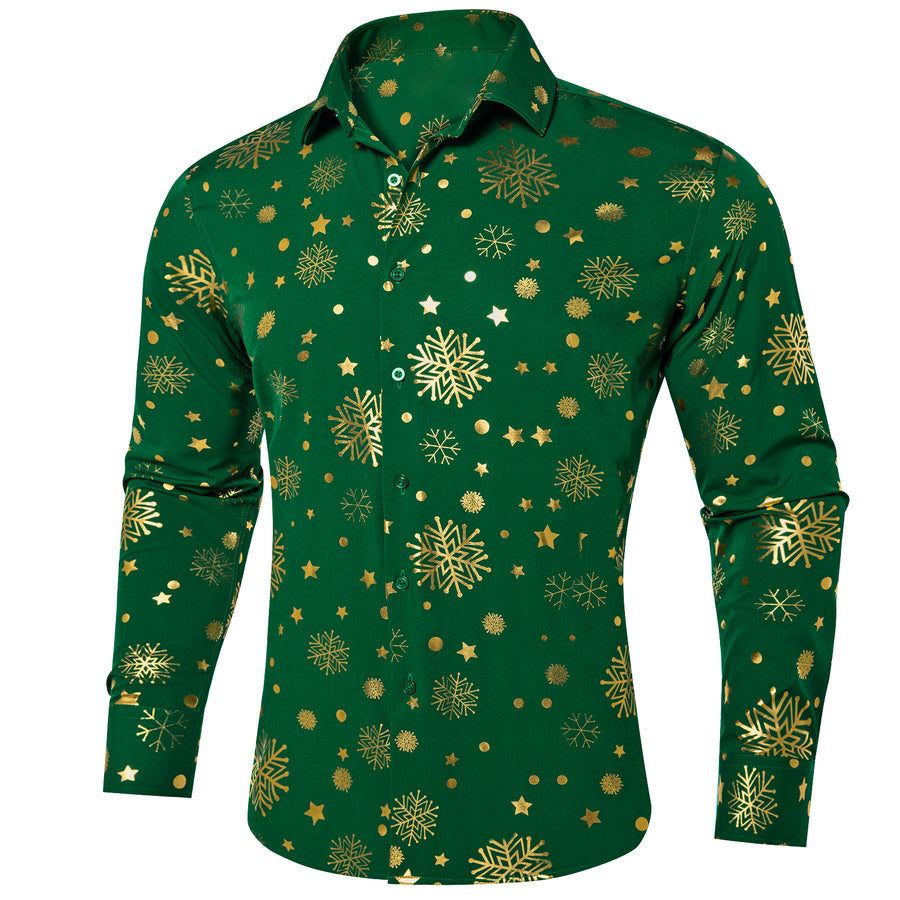 Green Gold Snowflakes Christmas Dress Shirt shirt S - Sophisticated Gentlemen