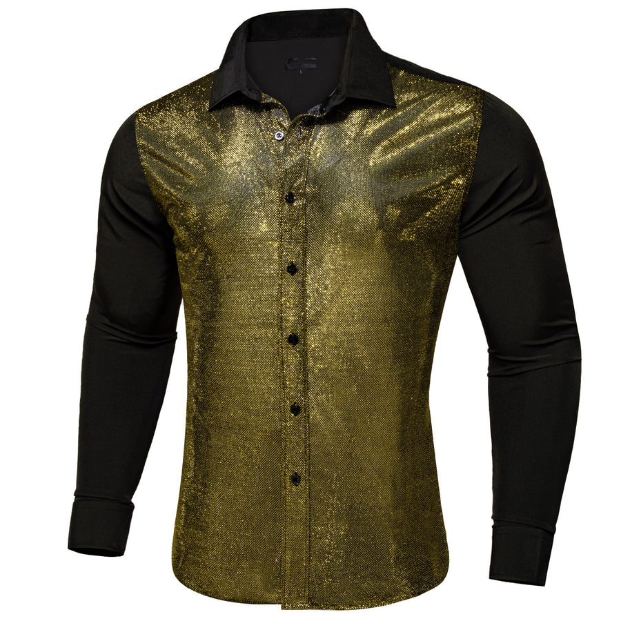Black Silk Golden Glitter Stitching Dress Shirt shirt - Sophisticated Gentlemen